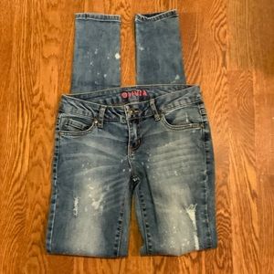 Delila Olivia Women Jeans Distressed Spattered Blue 25 X 30